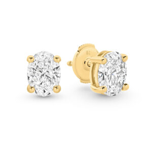 Classic Solitaire Oval Brilliant Lab Diamond Stud Earrings In 18K Yellow Gold 2.00ct