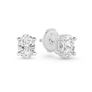 Classic Solitaire Oval Brilliant Lab Diamond Stud Earrings In 18K White Gold 1.00ct