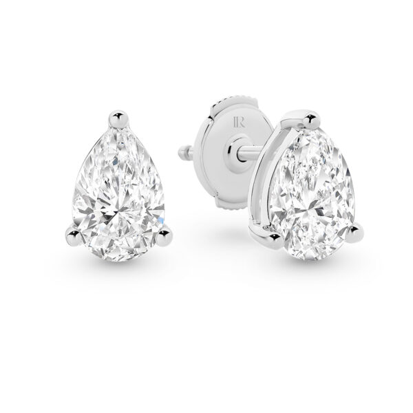 Classic Solitaire Pear Brilliant Lab Diamond Stud Earrings In 18K White Gold 2.00ct