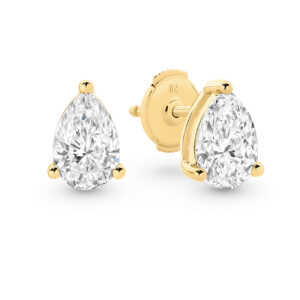 Classic Solitaire Pear Brilliant Lab Diamond Stud Earrings In 18K Yellow Gold 2.00ct