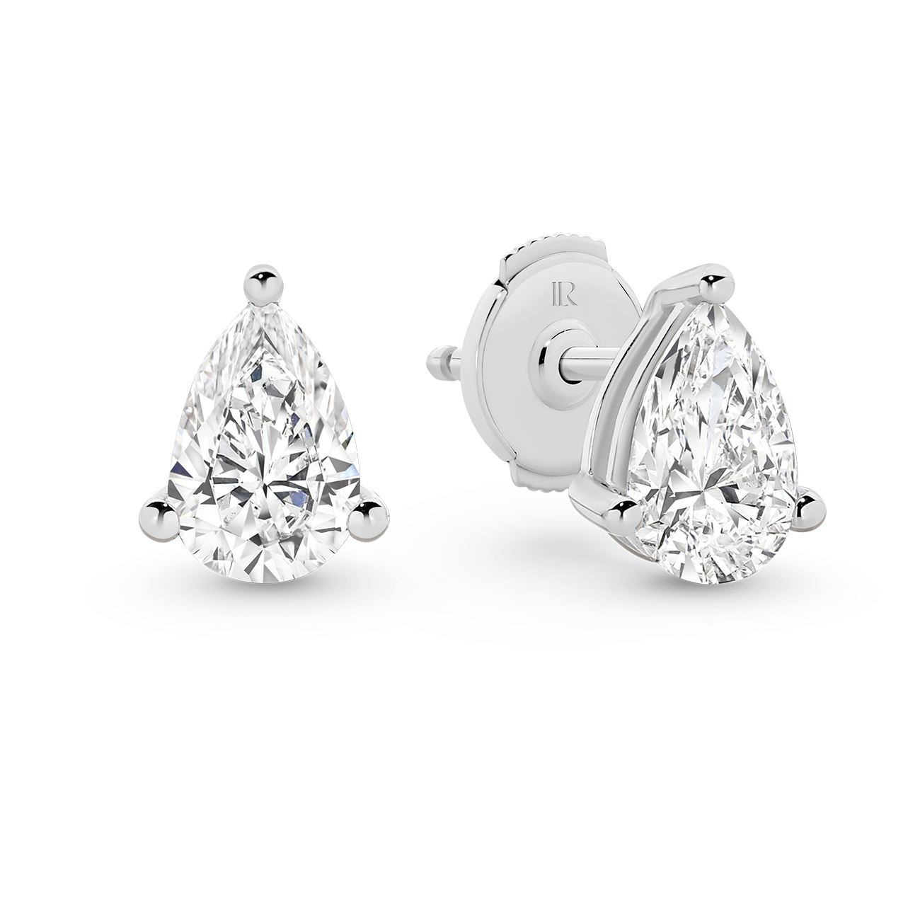 Classic Solitaire Pear Brilliant Lab Diamond Stud Earrings In 18K White Gold 1.00ct