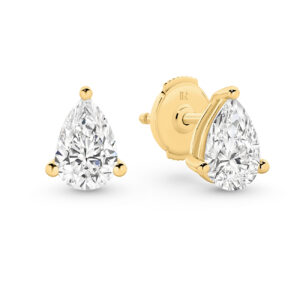 Classic Solitaire Pear Brilliant Lab Diamond Stud Earrings In 18K Yellow Gold 1.00ct