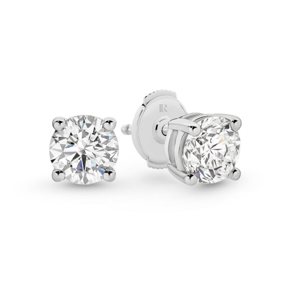 Classic Solitaire Round Brilliant Lab Diamond Stud Earrings In 18K White Gold 2.00ct