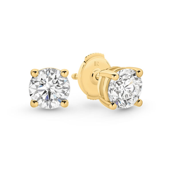 Classic Solitaire Round Brilliant Lab Diamond Stud Earrings In 18K Yellow Gold 2.00ct