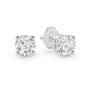 Classic Solitaire Round Brilliant Lab Diamond Stud Earrings In 18K White Gold 1.00ct LR-ESRBC50-WG