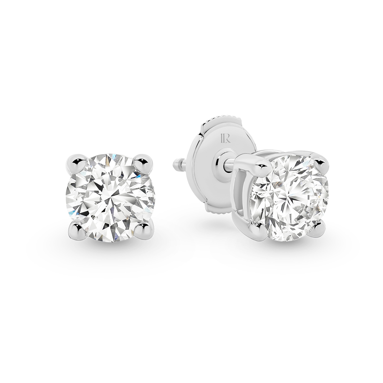 Classic Solitaire Round Brilliant Lab Diamond Stud Earrings In 18K White Gold 1.00ct