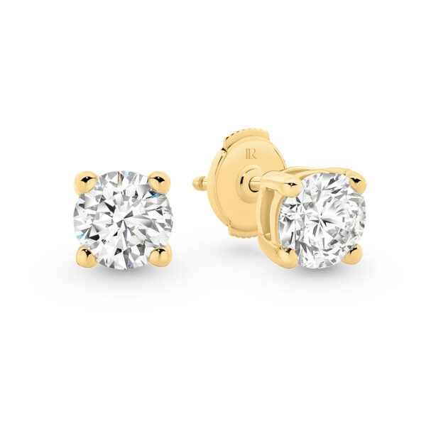 Classic Solitaire Round Brilliant Lab Diamond Stud Earrings In 18K Yellow Gold 1.00ct