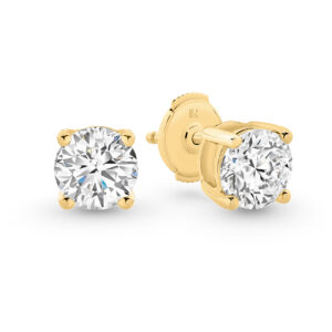 Classic Solitaire Round Brilliant Lab Diamond Stud Earrings In 18K Yellow Gold 1.50ct - LR-ESRBC75-YG