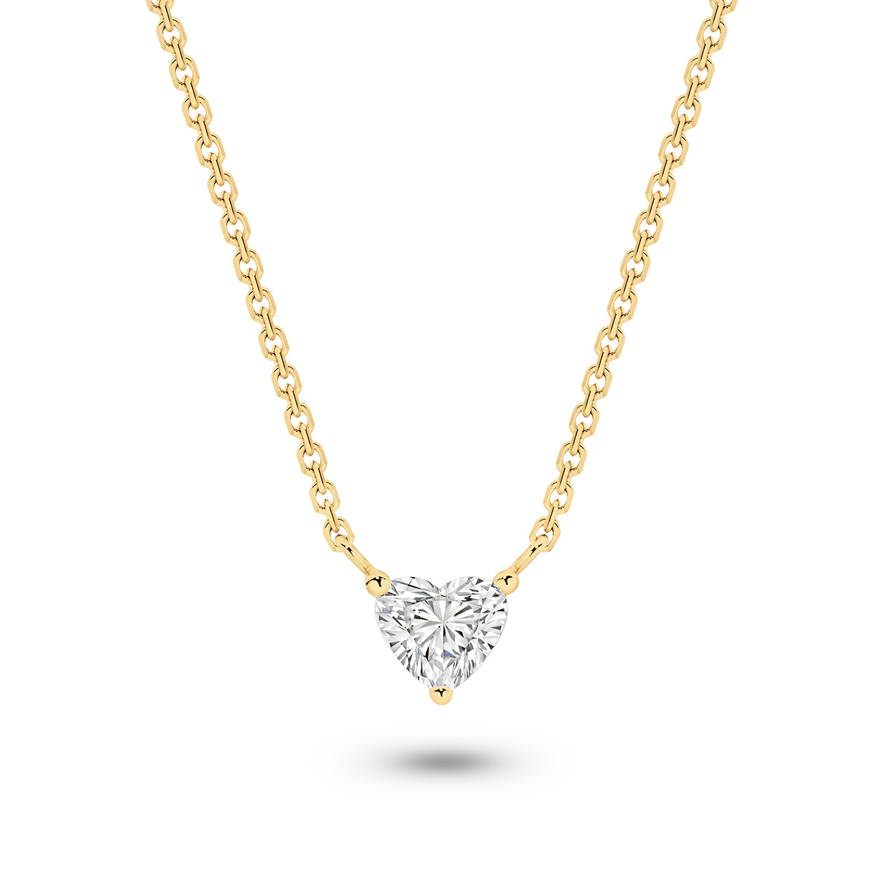 Classic Solitaire Heart Shape Lab Diamond Necklace In 18K Yellow Gold 0.50ct