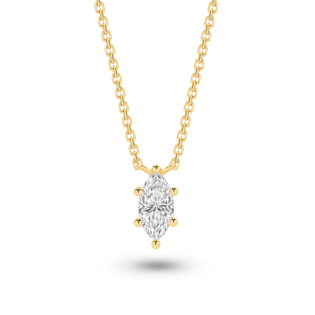 Classic Solitaire Marquise Lab Diamond Necklace In 18K Yellow Gold 0.50ct