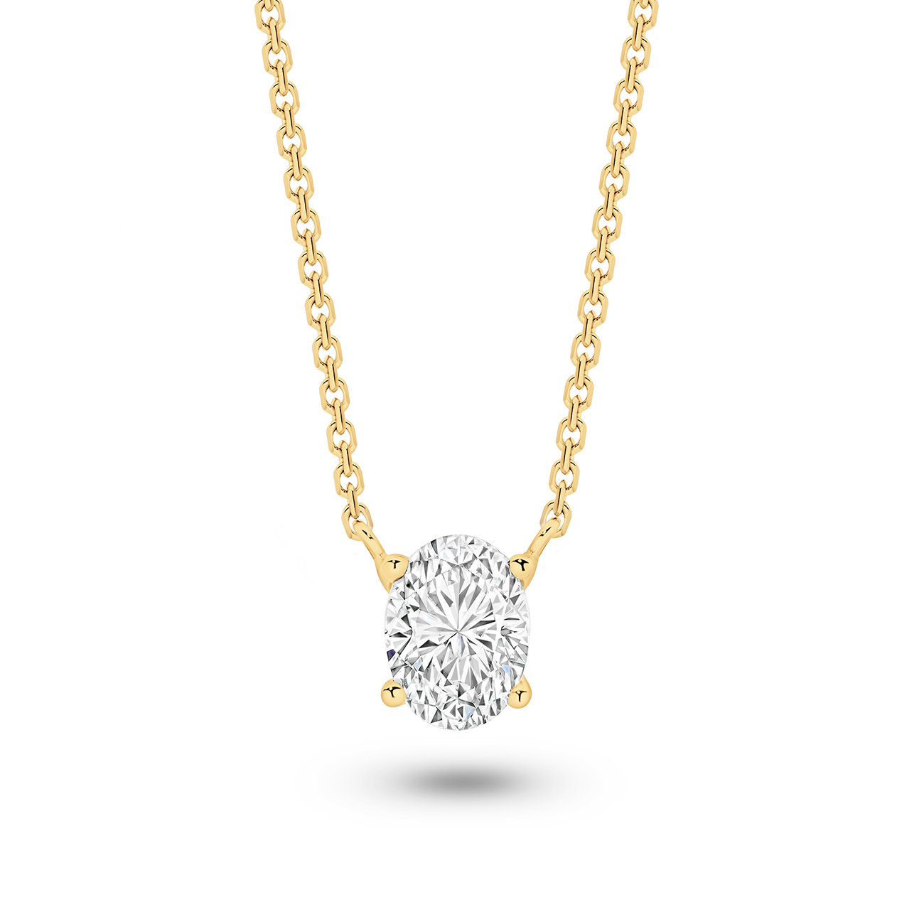 Classic Solitaire Oval Brilliant Lab Diamond Necklace In 18K Yellow Gold 1.00ct