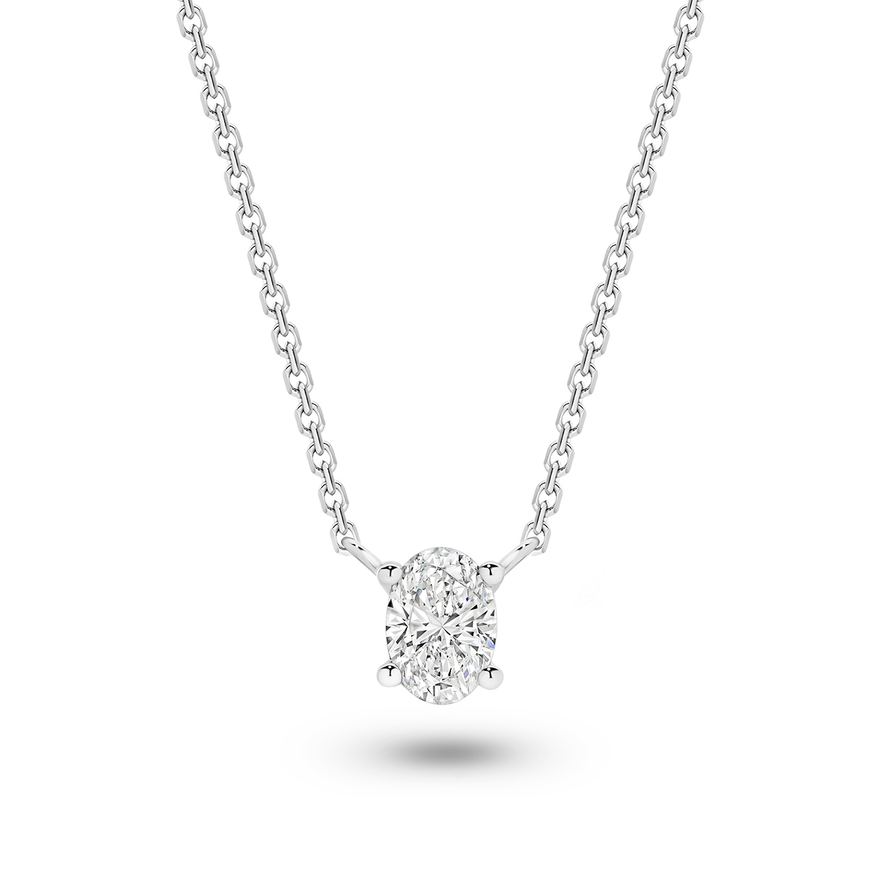 Classic Solitaire Oval Brilliant Lab Diamond Necklace In 18K White Gold 0.50ct