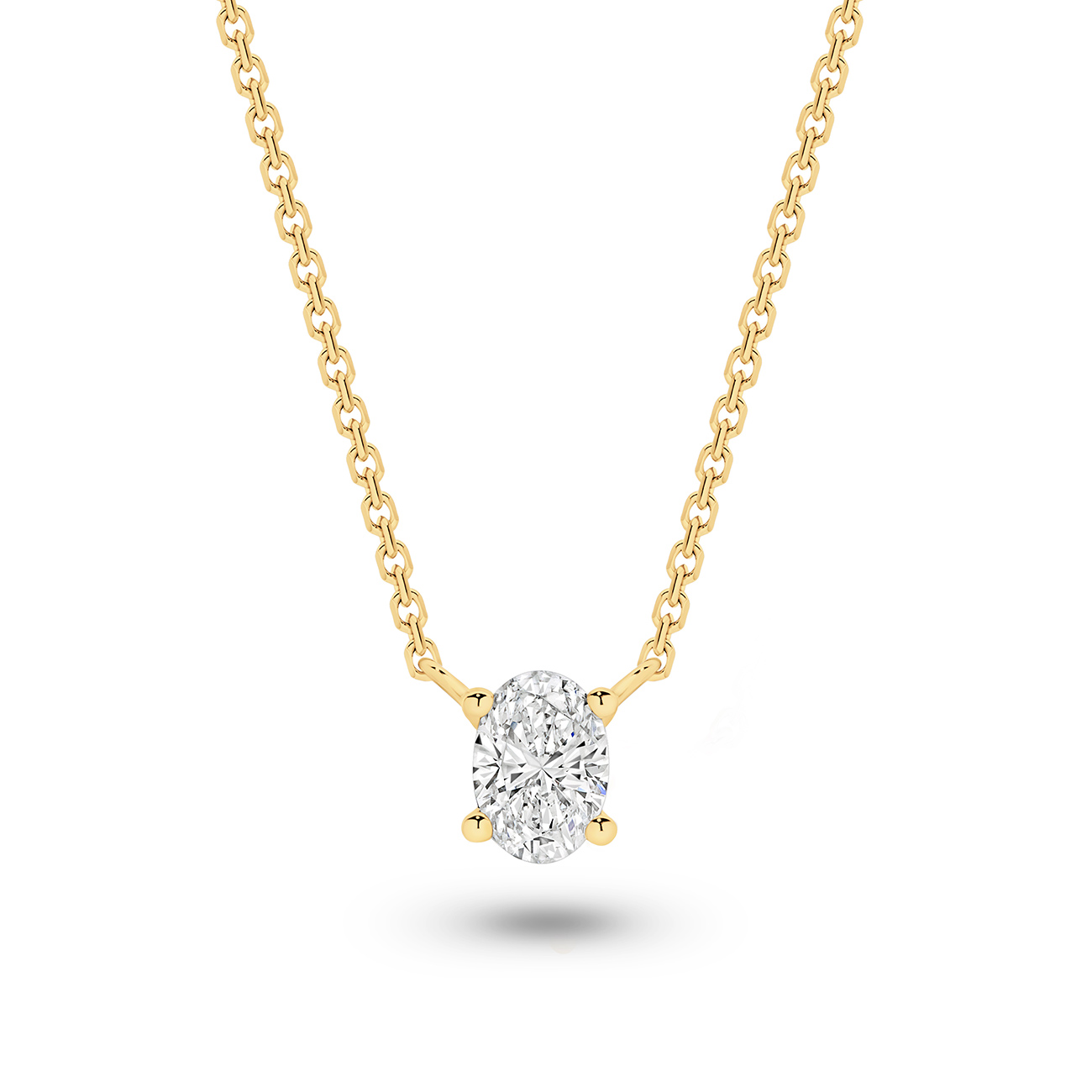 Classic Solitaire Oval Brilliant Lab Diamond Necklace In 18K Yellow Gold 0.50ct