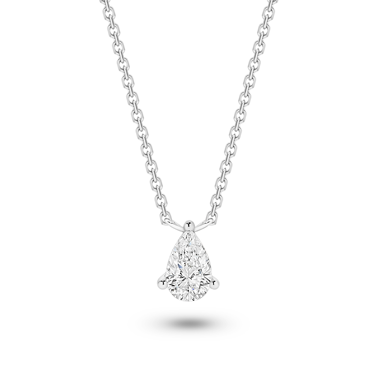 Classic Solitaire Pear Brilliant Lab Diamond Necklace In 18K White Gold 0.50ct