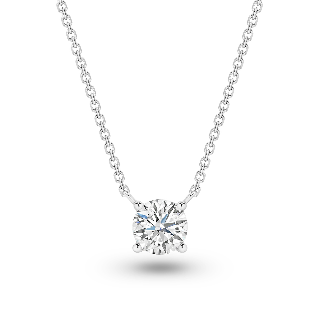 Classic Solitaire Round Brilliant Lab Diamond Necklace In 18K White Gold 1.00ct