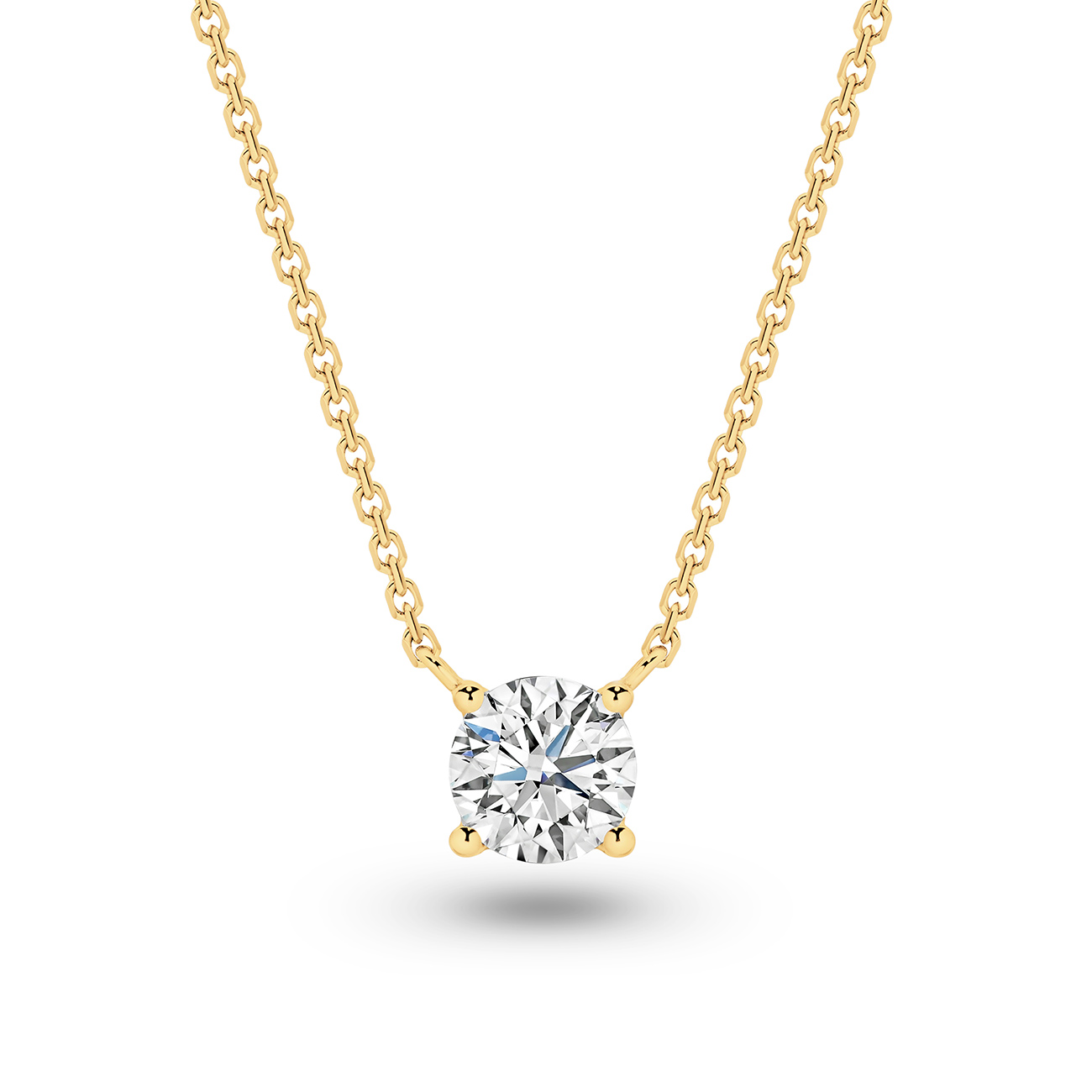 Classic Solitaire Round Brilliant Lab Diamond Necklace In 18K Yellow Gold 1.00ct