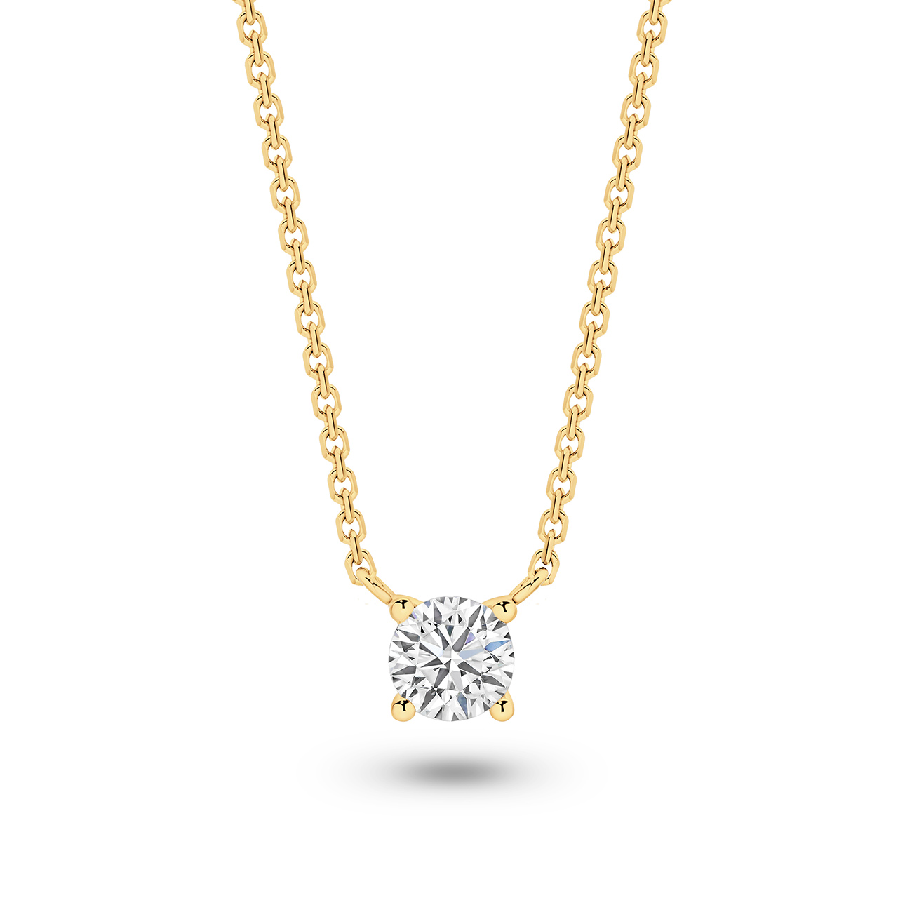 Classic Solitaire Round Brilliant Lab Diamond Necklace In 18K Yellow Gold 0.50ct