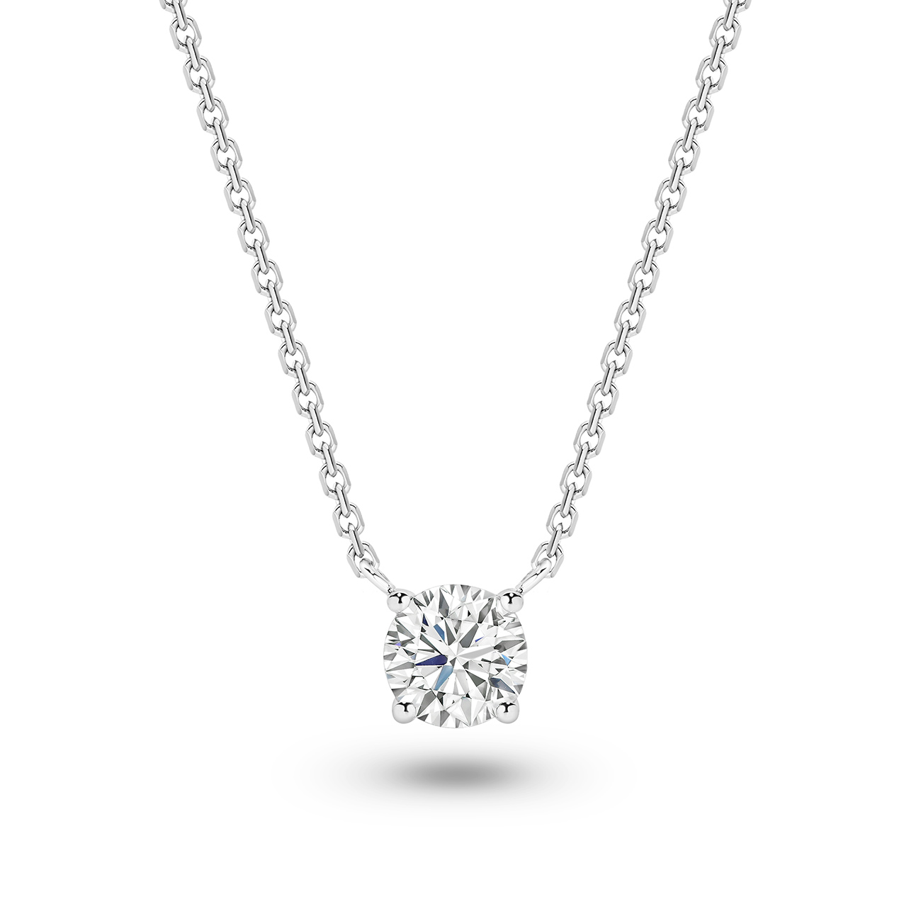 Classic Solitaire Round Brilliant Lab Diamond Necklace In 18K White Gold 0.75ct