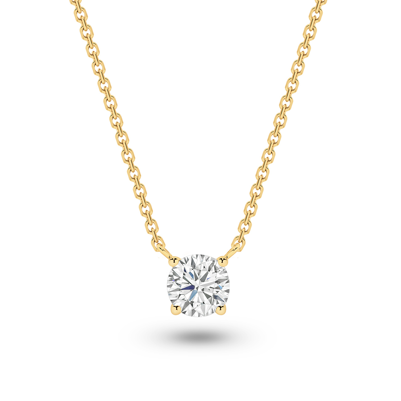 Classic Solitaire Round Brilliant Lab Diamond Necklace In 18K Yellow Gold 0.75ct