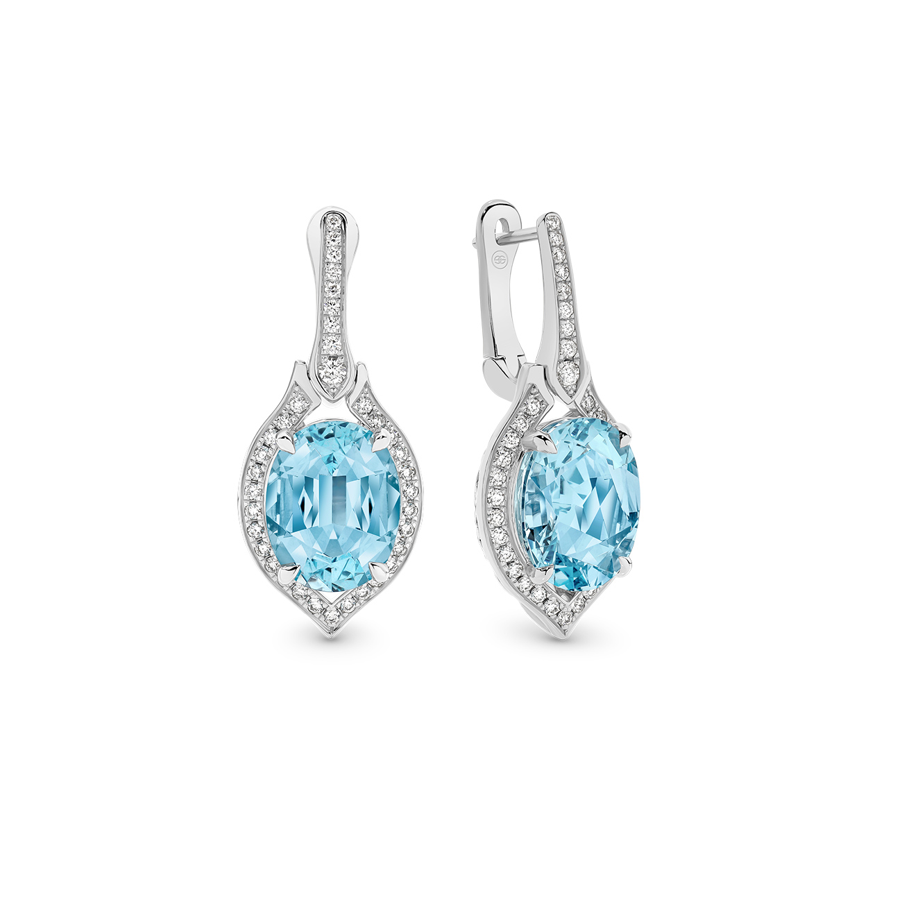 Oval Shape Aquamarine &#038; Diamond Cocktail Drop Earrings in 18K White Gold