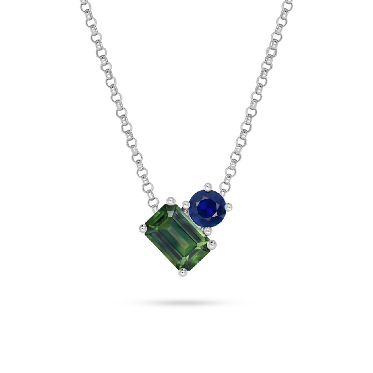 Teal &#038; Blue Australian Sapphire Toi Et Moi Necklace