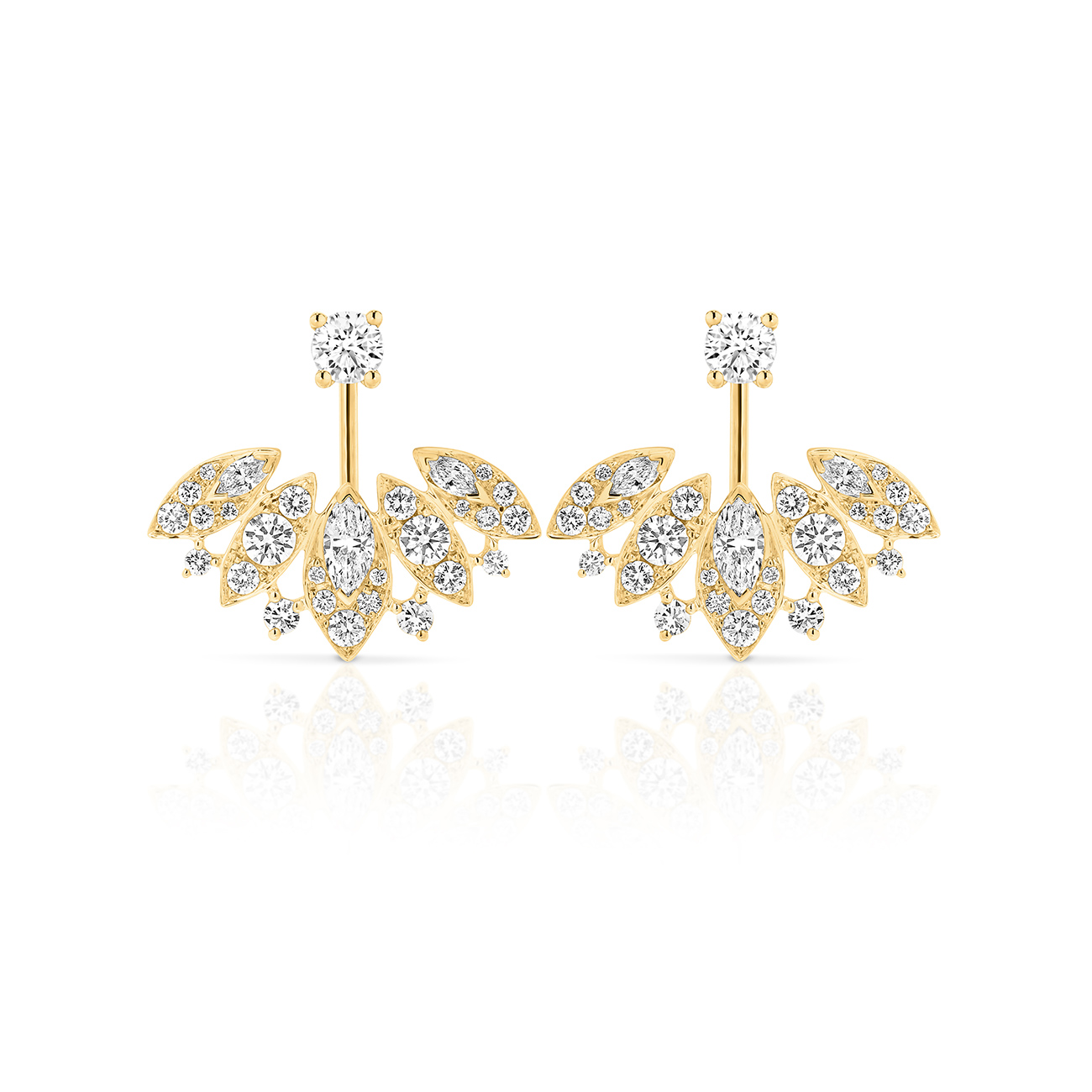 Marquise &#038; Round Pave Diamond Jacket Earrings In 18K Yellow Gold