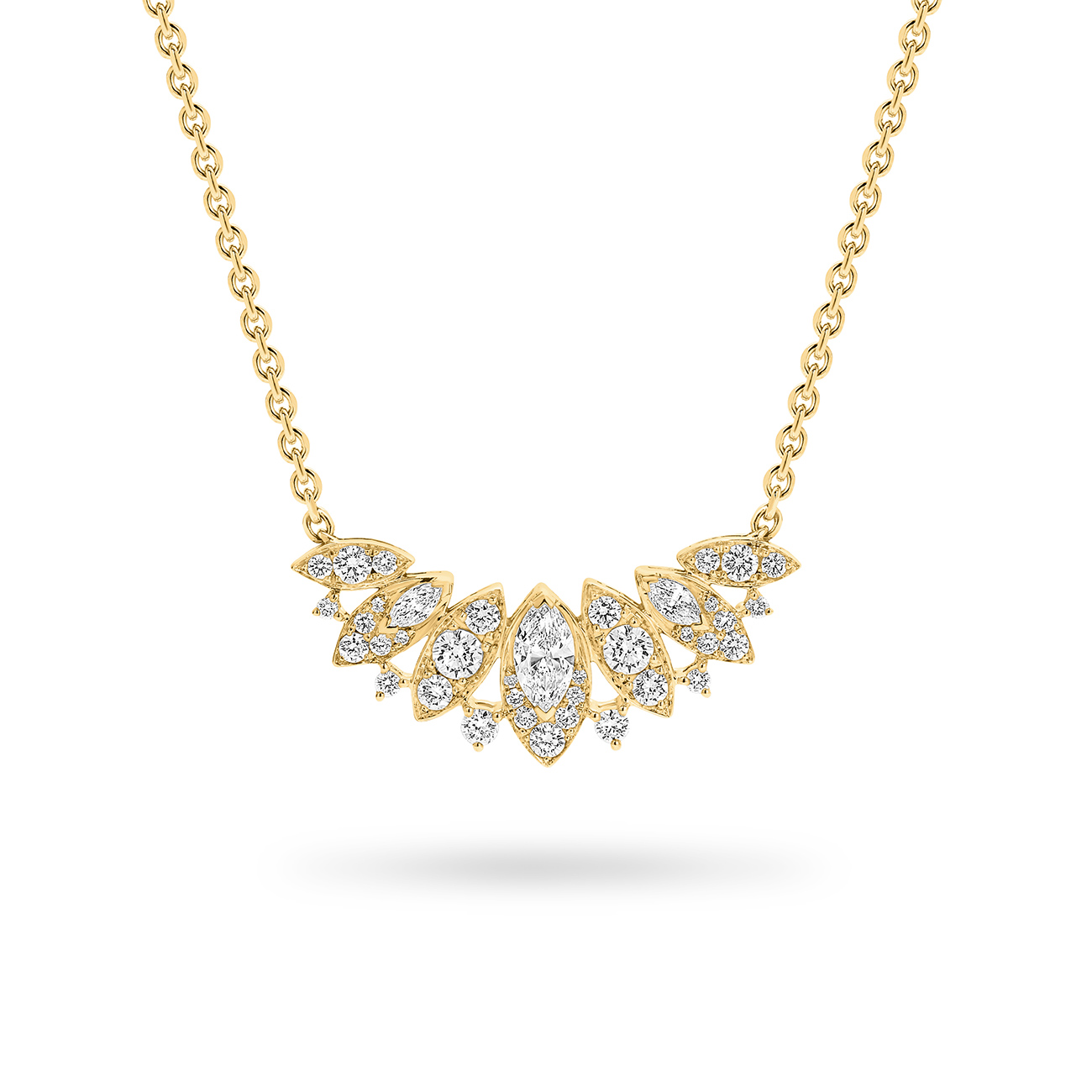 Marquise &#038; Round Diamond Pave Fan Necklace in 18K Yellow Gold