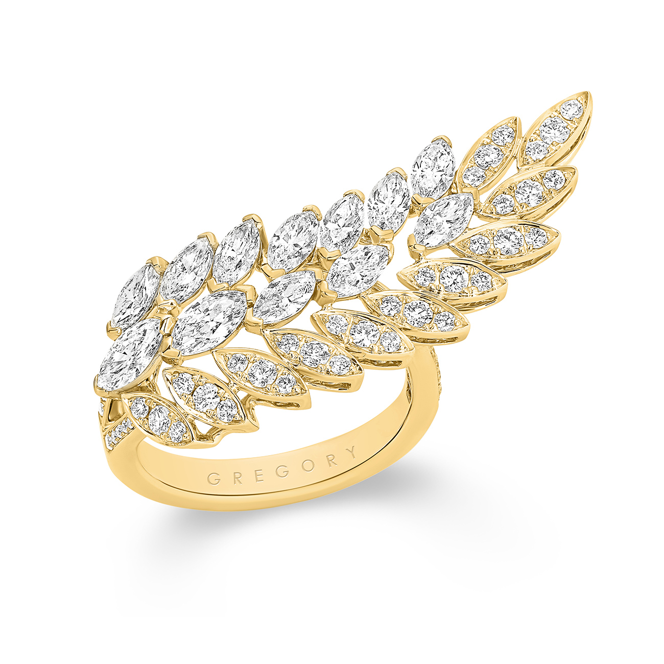 Marquise and Round Pave Diamond Wing Ring