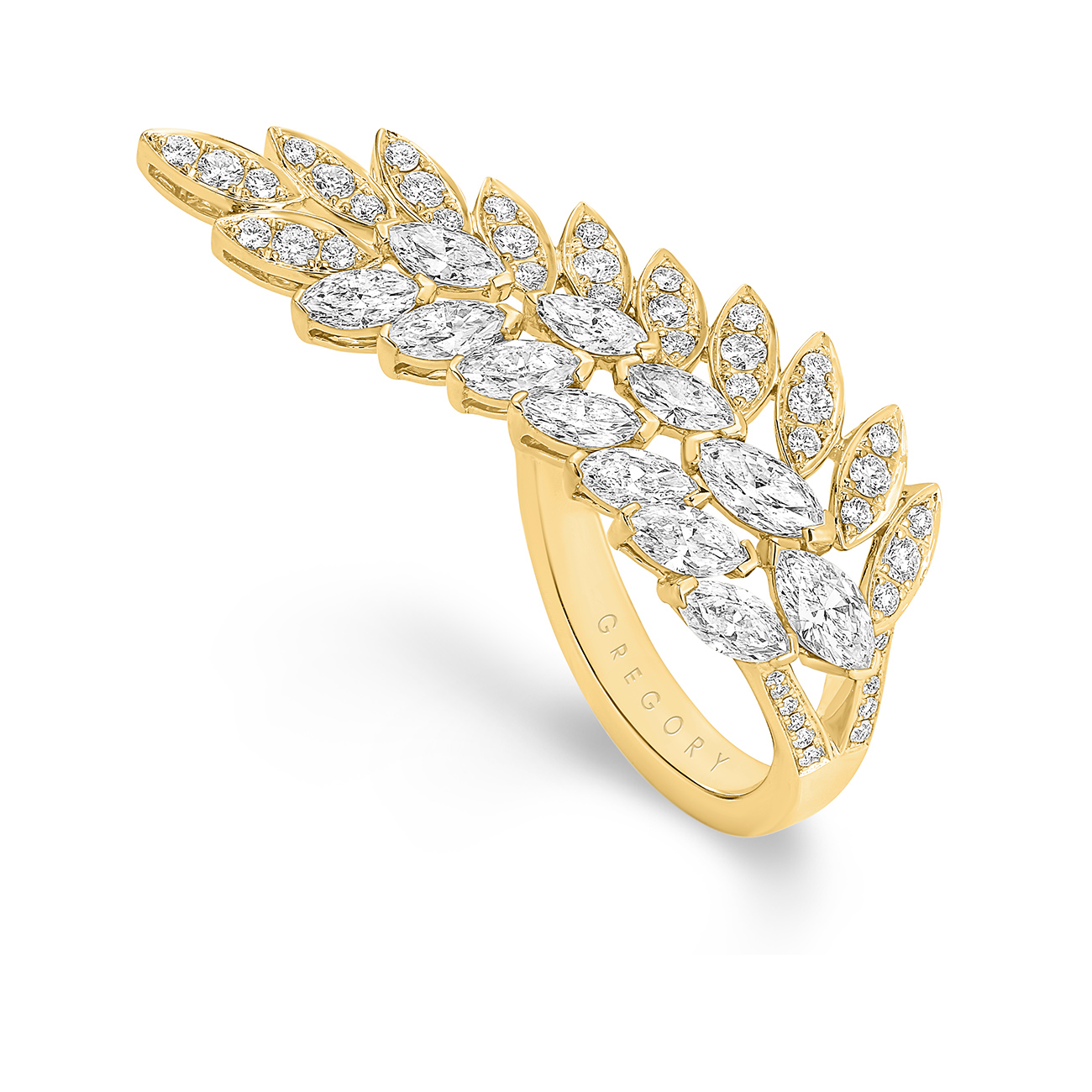 Marquise and Round Pave Diamond Wing Ring