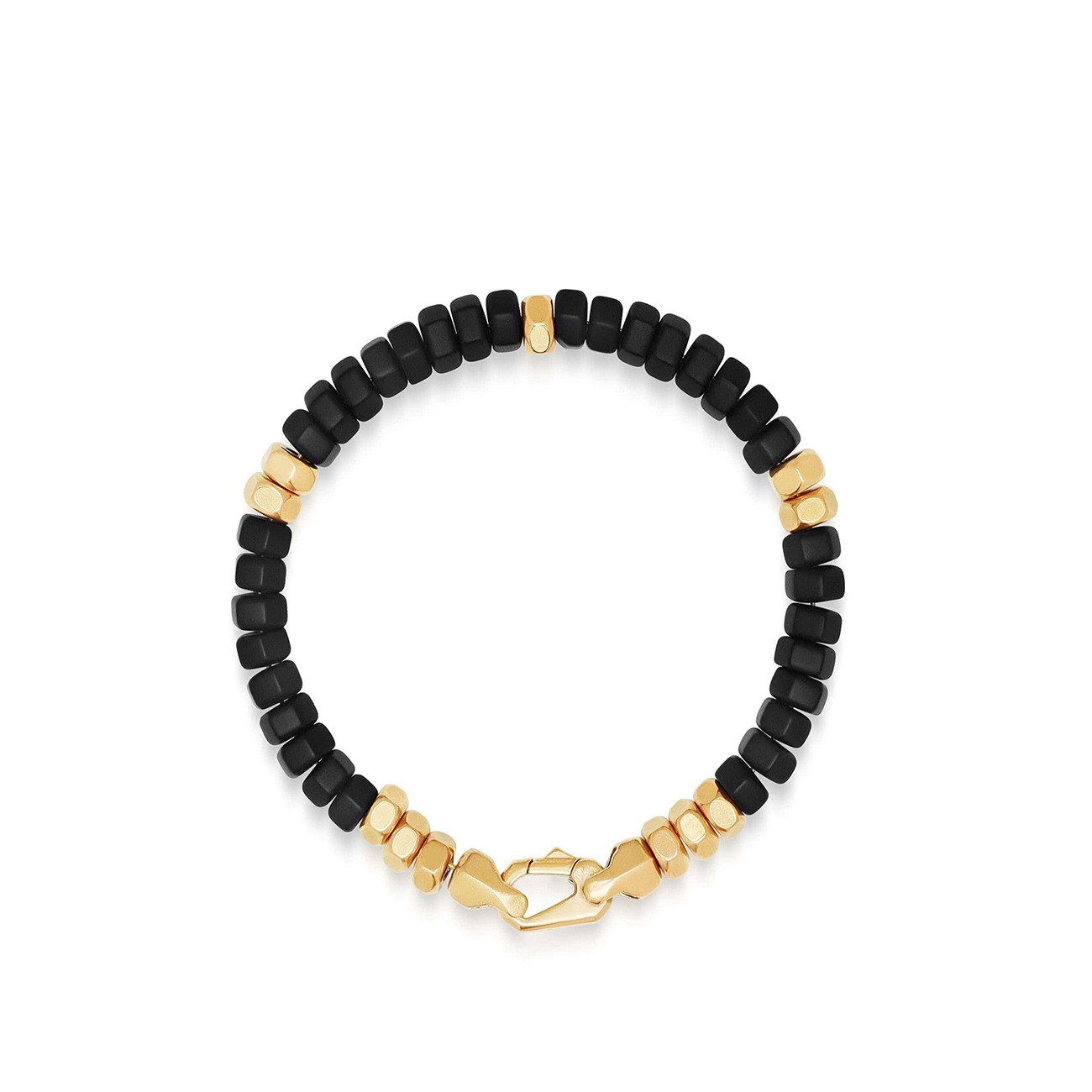 Nialaya Men's Hexagon Beaded Bracelet with Black Onyx and Gold