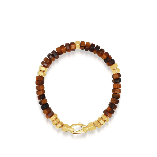 Nialaya Men's Hexagon Beaded Bracelet with Tiger Eye and Gold | MCHCO_676