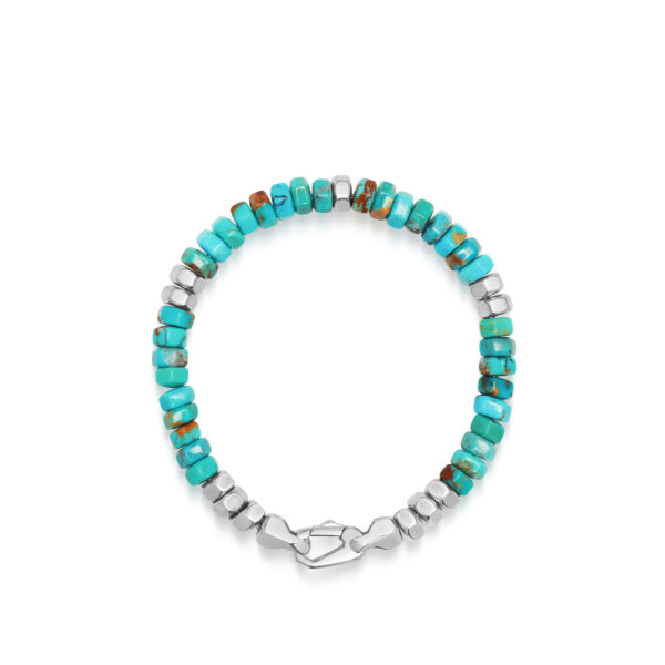 Nialaya Men's Hexagon Beaded Bracelet with Turquoise and Silver | MCHCO_677