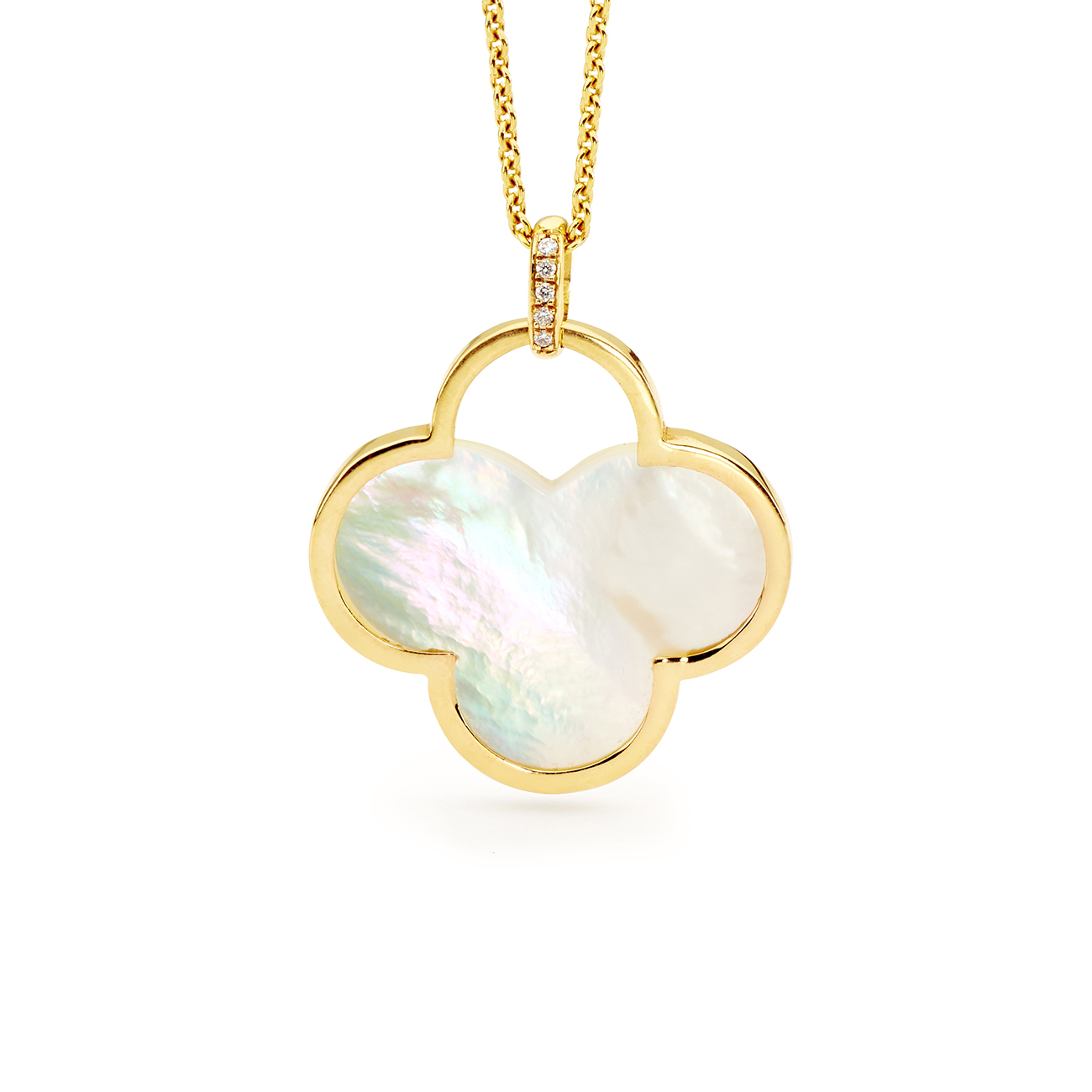 Allure Mother of Pearl &#038; Diamond Clover Pendant in 18K Yellow Gold