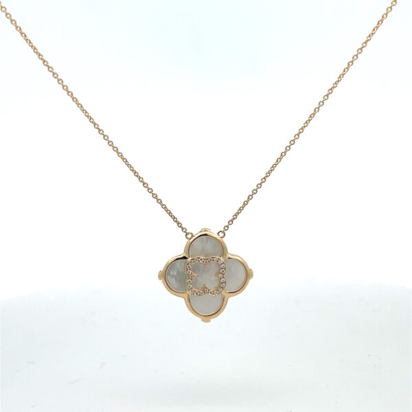 Allure Mother of Pearl & Diamond Four Leaf Clover Necklace in 18K Yellow Gold