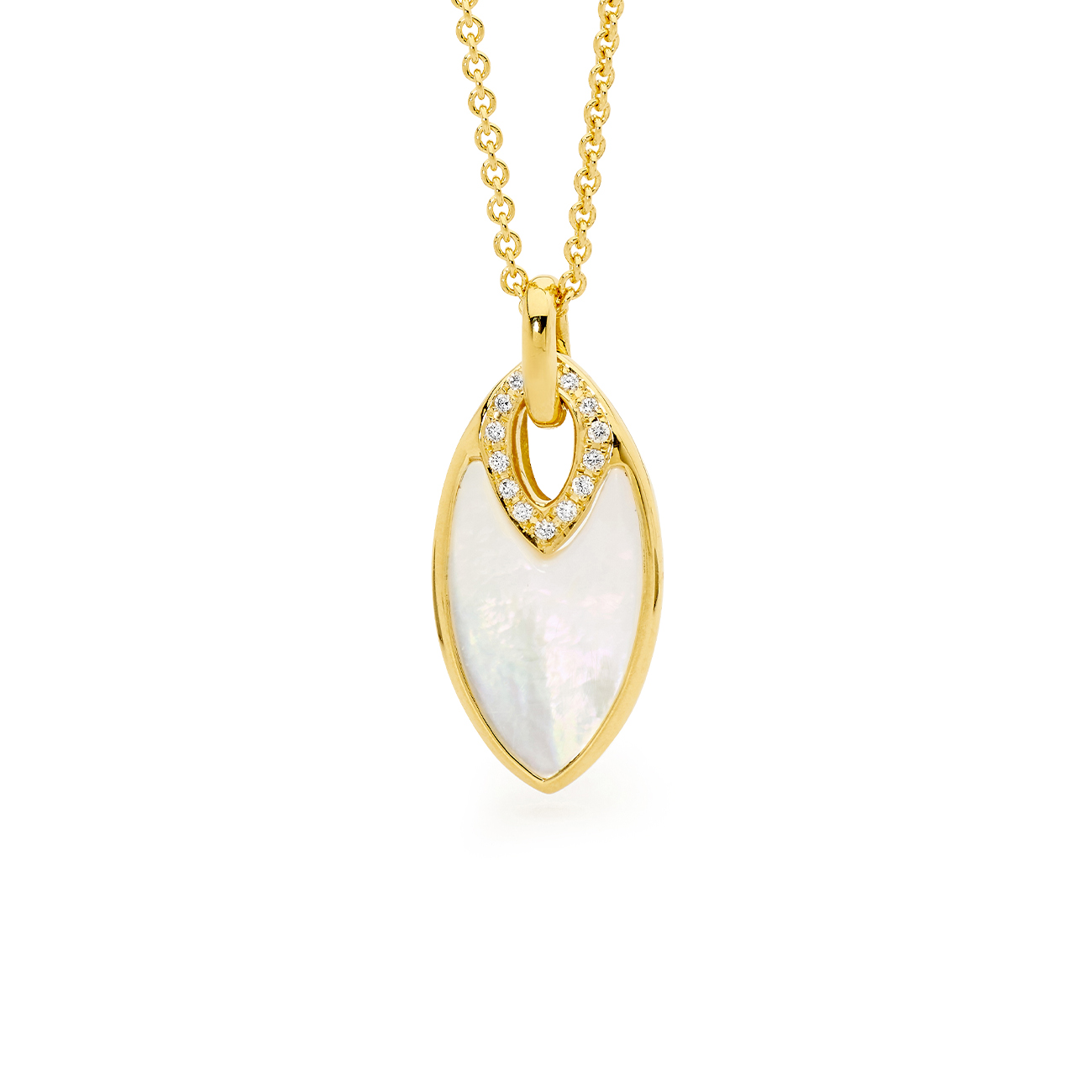 Allure Mother of Pearl &#038; Diamond Marquise Shaped Pendant in 18K Yellow Gold