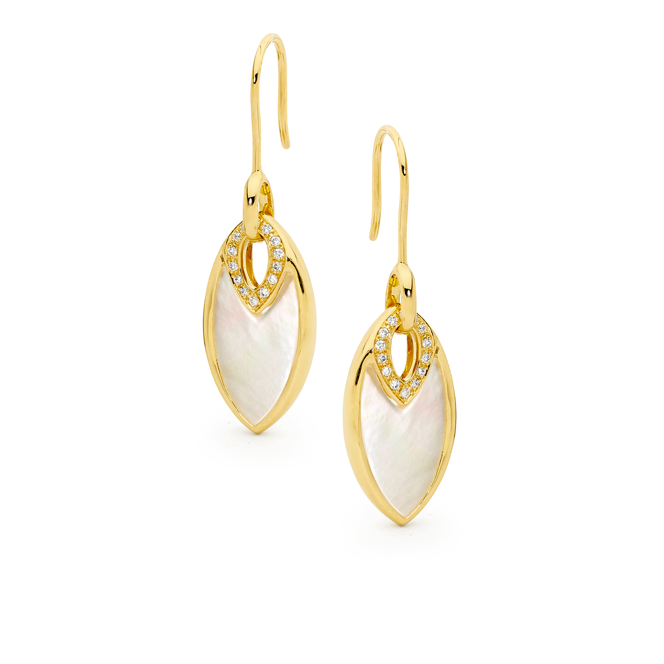 Allure Mother of Pearl &#038; Diamond Marquise Shaped Drop Earrings in 18K Yellow Gold