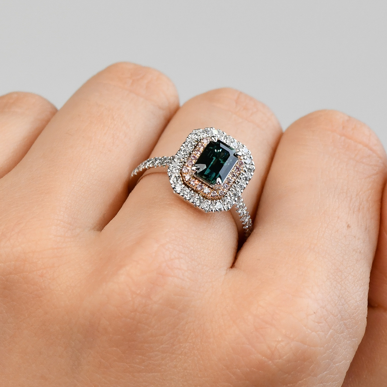 Sapphire, Pink &#038; White Diamond Blush Misha Ring