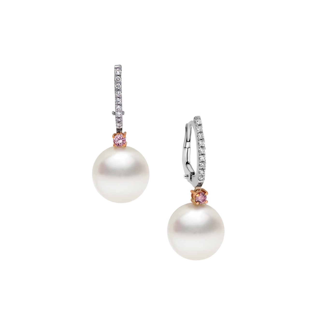 Pink &#038; White Diamond, Pearl Mala Earrings