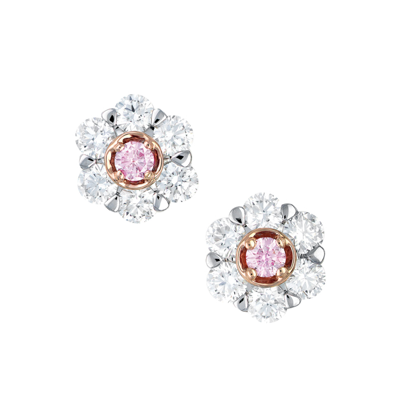 Pink &#038; White Diamond Peony Earrings