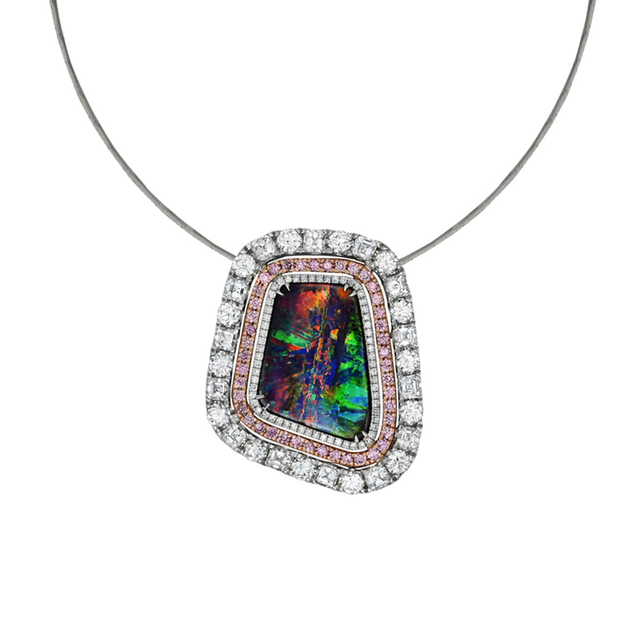 Pink &#038; White Diamond Crest of Amana Opal Necklace