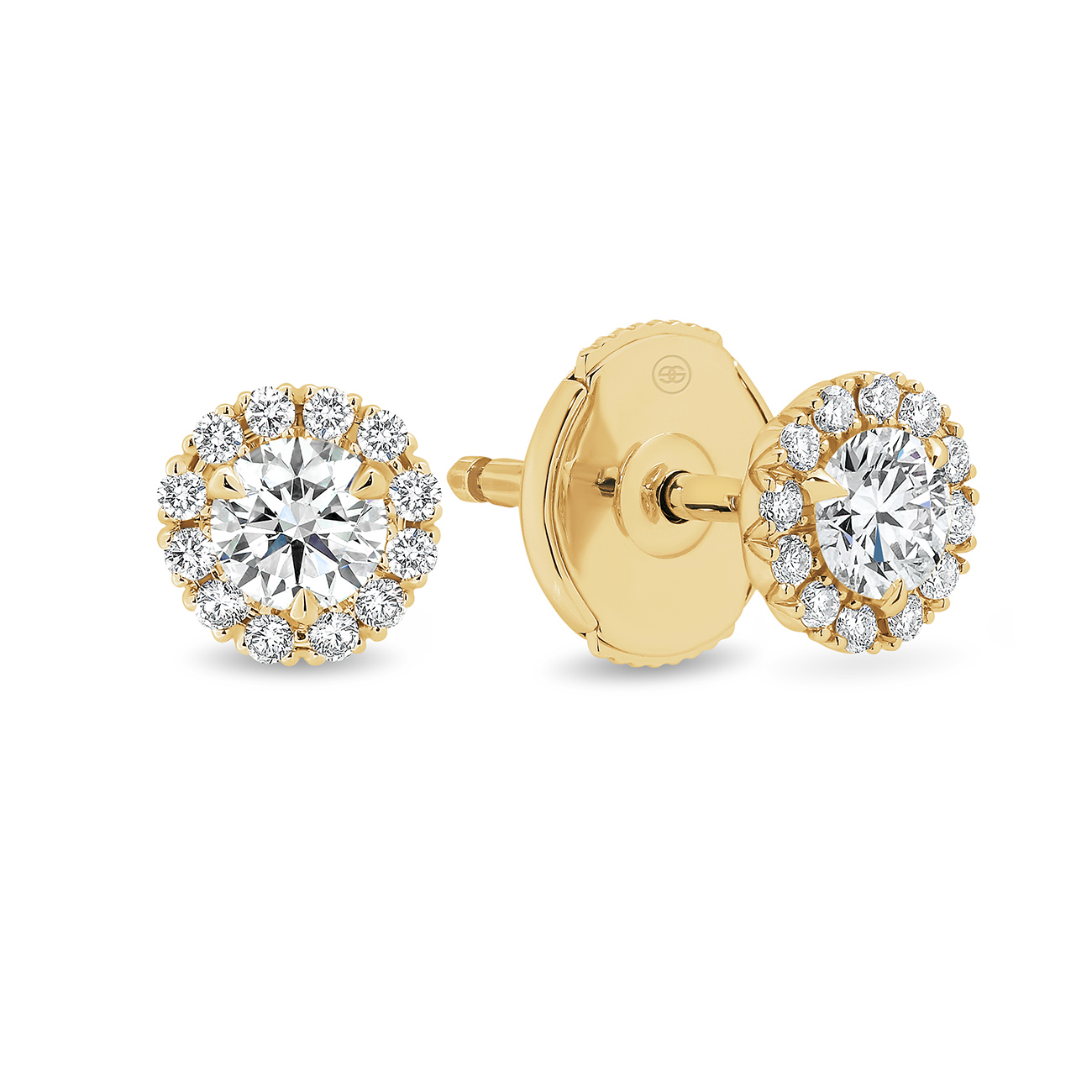 Classic Halo Diamond Stud Earrings In 18K Yellow Gold