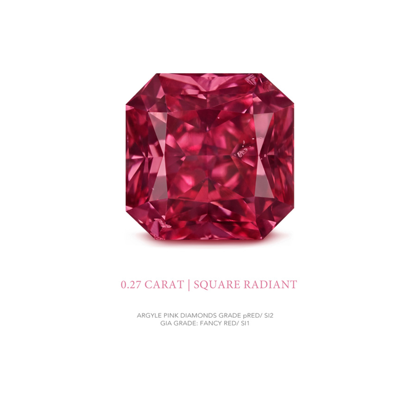 Argyle pink diamond Square Radiant Red SI2 1=0.27CT