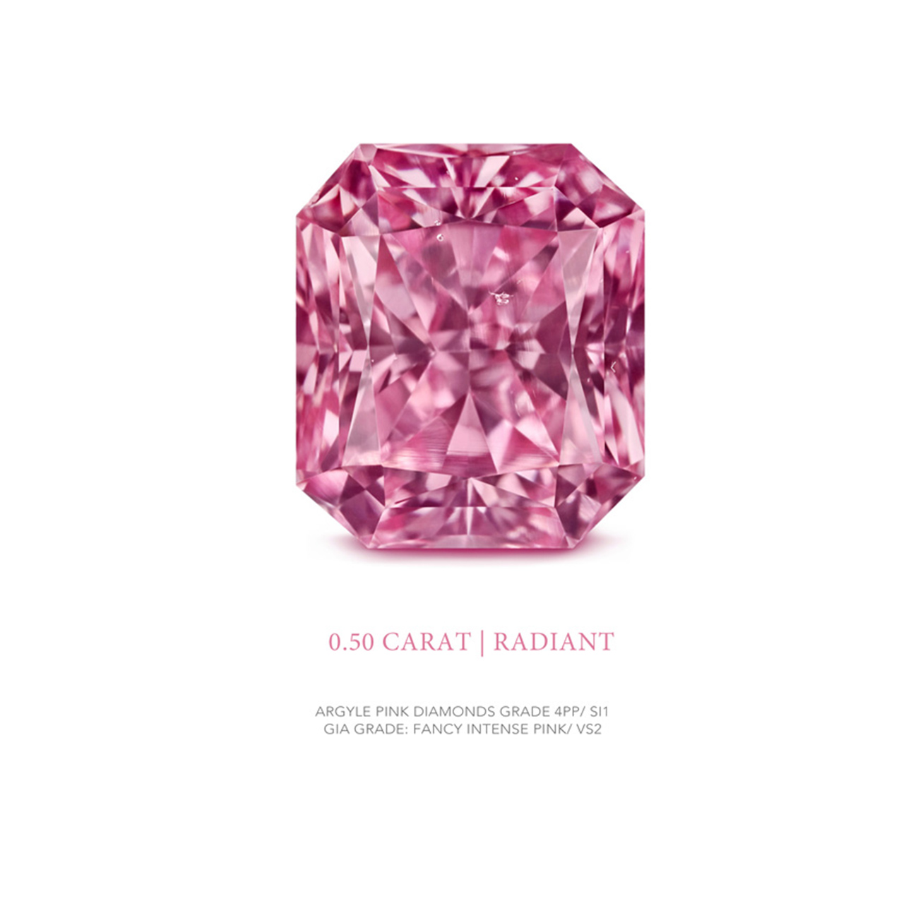 Argyle pink diamond Radiant 4PP SI1 1=0.50CT