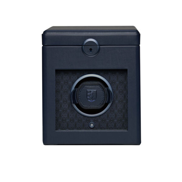 Wolf Earth Single Watch Winder in midnight blue, Apple leather exterior