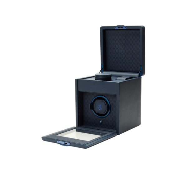 Wolf Earth Single Watch Winder in midnight blue, Apple leather exterior