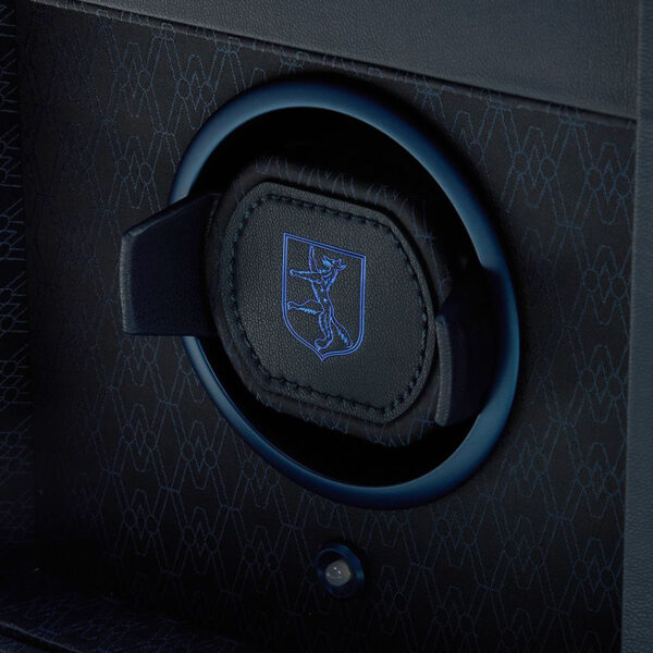 Wolf Earth Single Watch Winder in midnight blue, Apple leather exterior