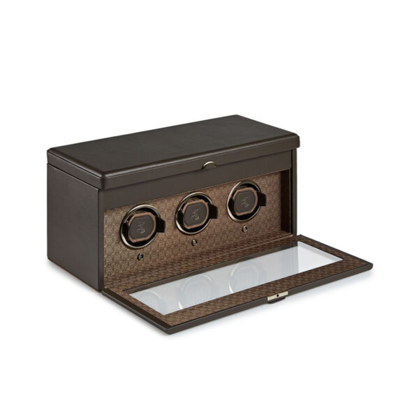 Wolf Earth Triple Watch Winder, in Apple leather, coffee coloured