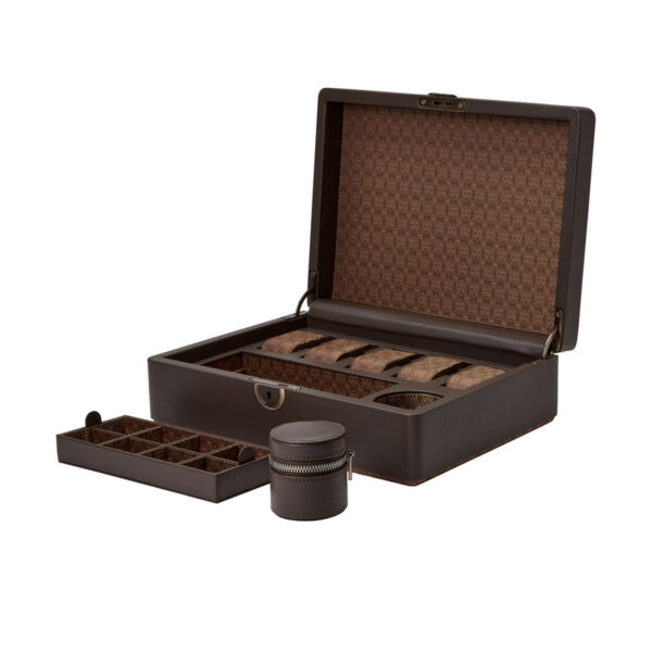 WOLF Earth 5 piece watch box with storage, coffee coloured