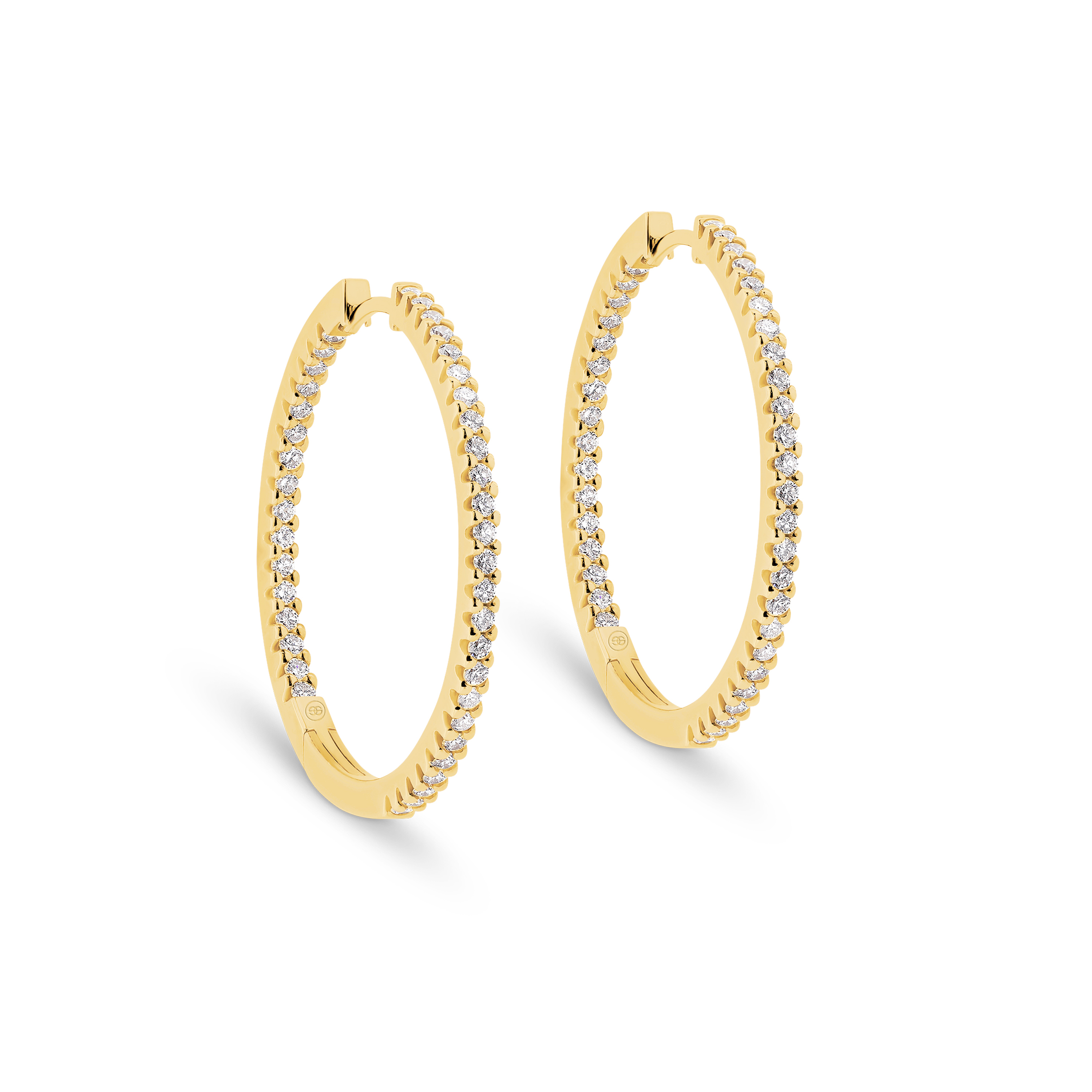 Classic Diamond Hoop Earrings In 18K Yellow Gold