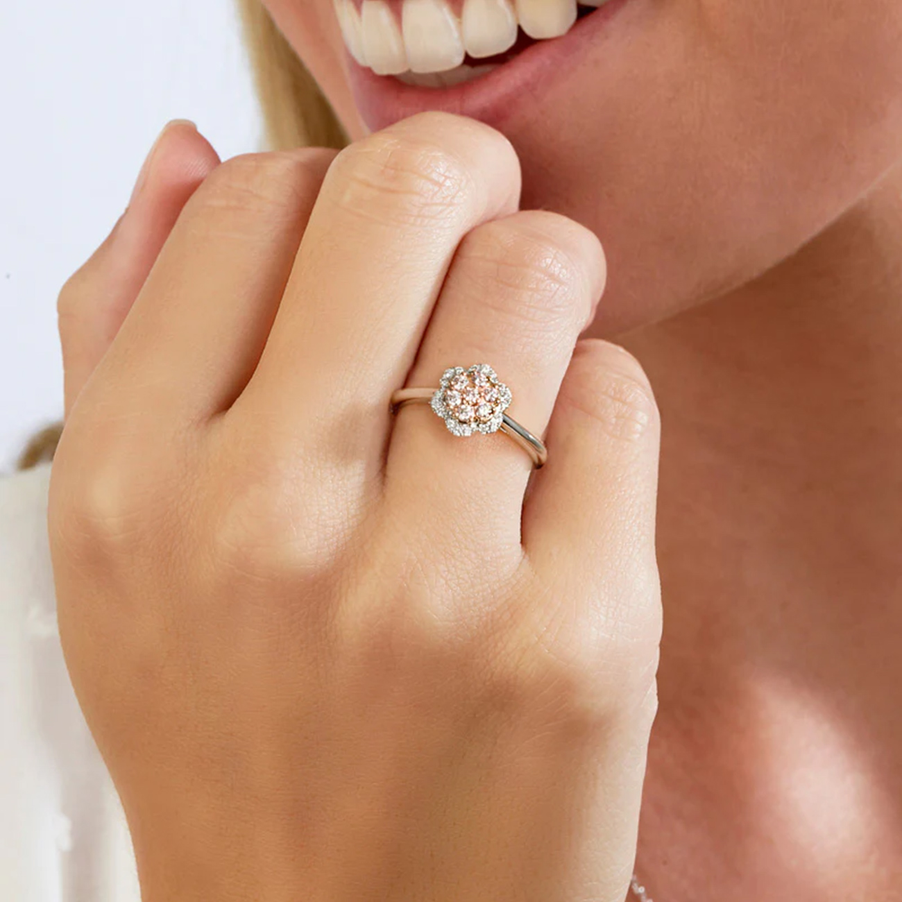 Pink &#038; White Diamond Blush Paisley Ring